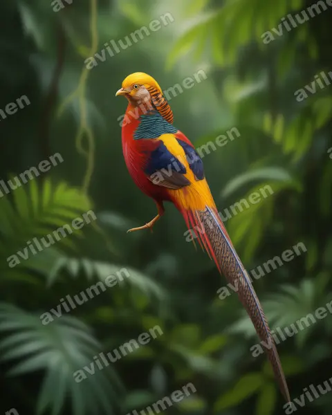 Realistic illustration: Chrysolophus pictus (Golden Pheasant)