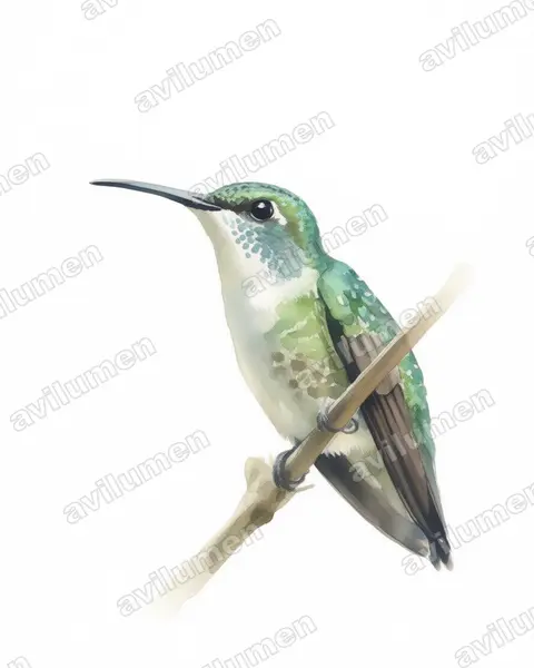 Illustration im Stil Aquarell: Kurzschnabelamazilie (Chrysuronia brevirostris)