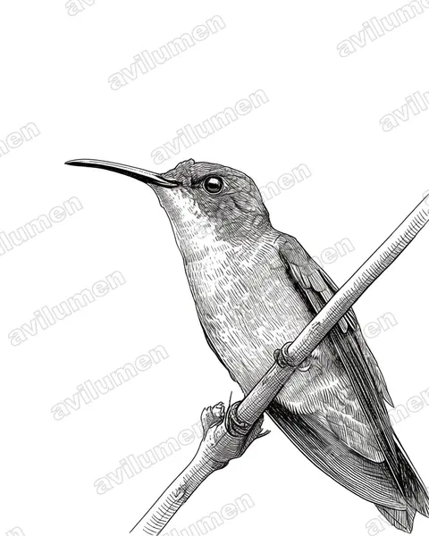 Illustration im Stil Tusche: Kurzschnabelamazilie (Chrysuronia brevirostris)