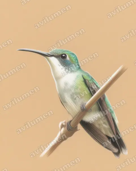 Illustration im Stil Buntstift: Kurzschnabelamazilie (Chrysuronia brevirostris)