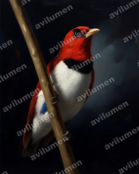 Oil illustration: Cicinnurus regius (King Bird-of-paradise)