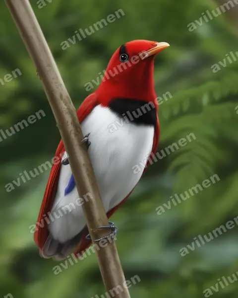 Realistic illustration: Cicinnurus regius (King Bird-of-paradise)