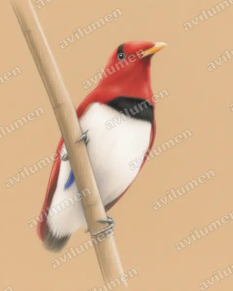 Colored pencil illustration: Cicinnurus regius (King Bird-of-paradise)