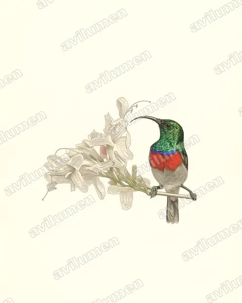 Illustration im Stil Historische Tafel: Greater double-collared sunbird (Cinnyris afer)