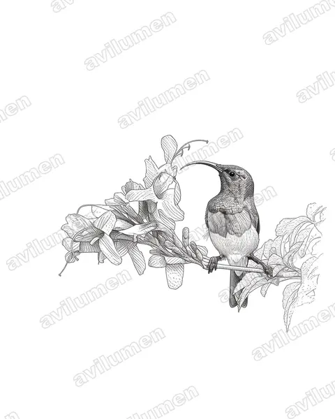 Illustration im Stil Tusche: Greater double-collared sunbird (Cinnyris afer)