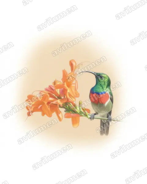 Illustration im Stil Buntstift: Greater double-collared sunbird (Cinnyris afer)