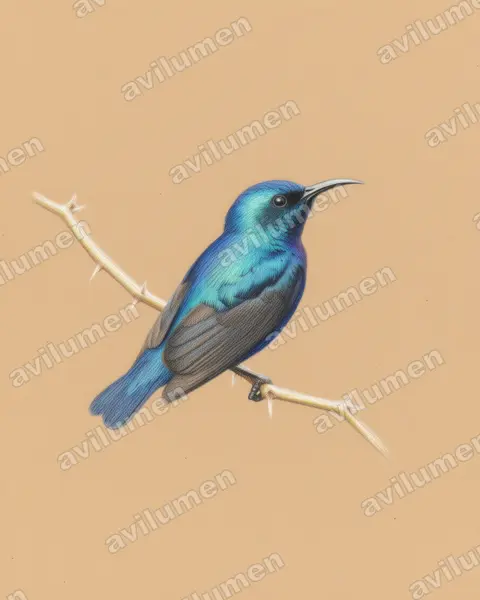 Colored pencil illustration: Cinnyris asiaticus (Purple Sunbird)