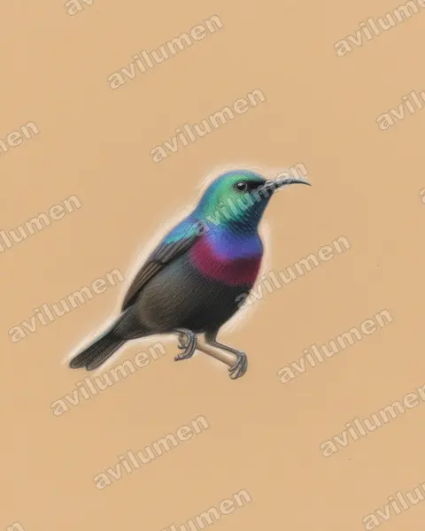 Illustration Crayon de couleur : Cinnyris bifasciatus (Souïmanga bifascié)