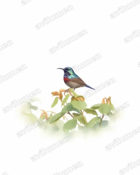 Orange-tufted Sunbird（Cinnyris bouvieri）的水彩插画