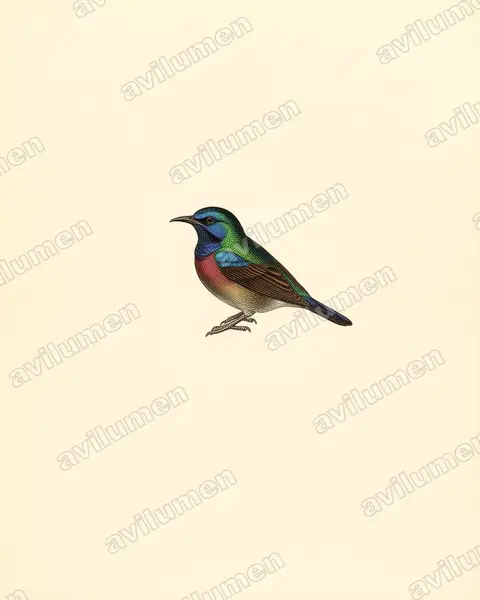 Orange-tufted Sunbird（Cinnyris bouvieri）的古典图版插画