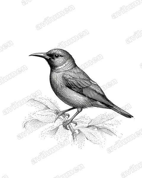 Orange-tufted Sunbird（Cinnyris bouvieri）的钢笔墨线插画