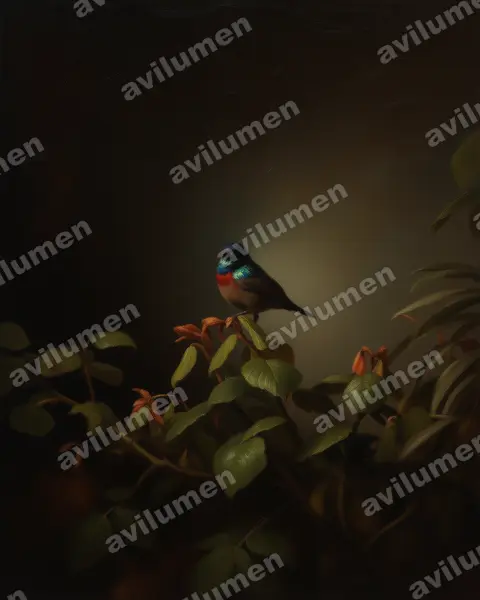 Orange-tufted Sunbird（Cinnyris bouvieri）的油画插画