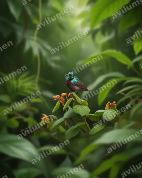 Orange-tufted Sunbird（Cinnyris bouvieri）的写实插画