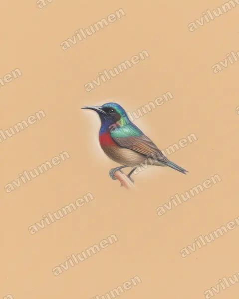 Orange-tufted Sunbird（Cinnyris bouvieri）的彩色铅笔插画