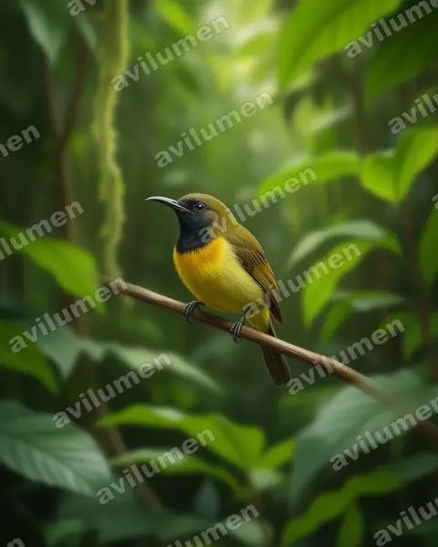 Ilustración en Realista: Cinnyris buettikoferi (Suimanga de Sumba​)
