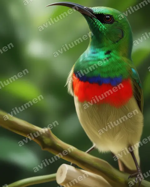 Ilustración en Realista: Cinnyris chalybeus (Suimanga acerado)