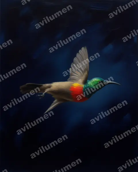 Illustration Huile : Cinnyris chloropygius (Souïmanga à ventre olive)