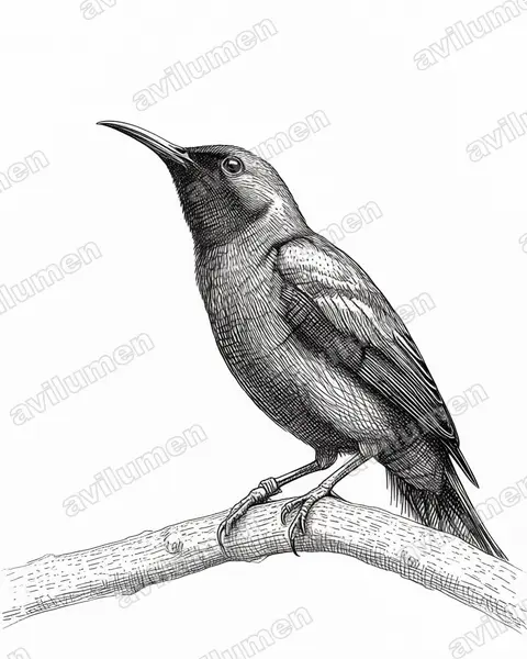 Splendid Sunbird(Cinnyris coccinigastrus)的钢笔墨线插画