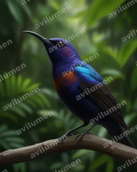 Splendid Sunbird(Cinnyris coccinigastrus)的写实插画