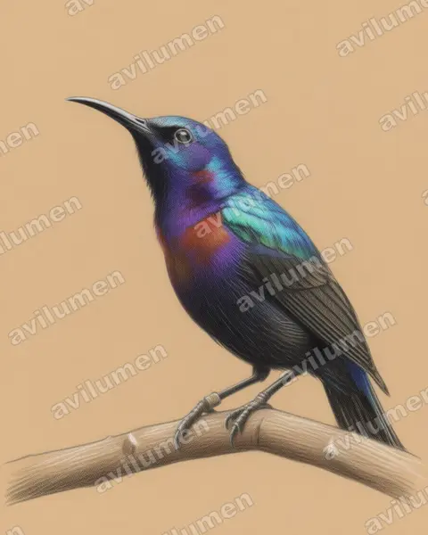 Splendid Sunbird(Cinnyris coccinigastrus)的彩色铅笔插画