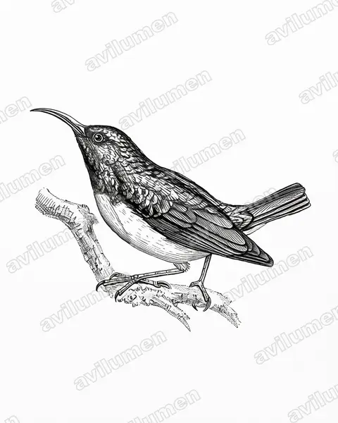 Illustration Encre : Cinnyris coquerellii (Souïmanga de Mayotte)