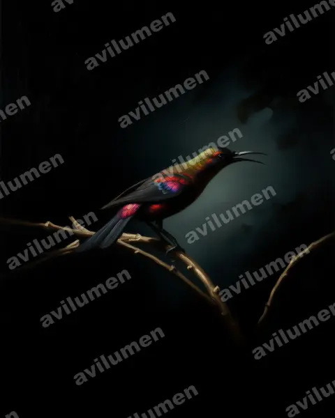 Ilustración en Óleo: Cinnyris cupreus (Suimanga cobrizo)