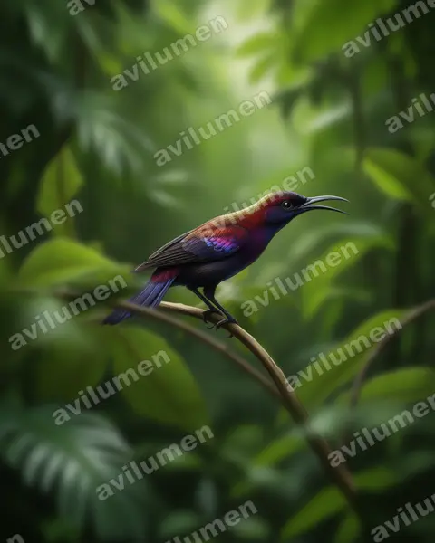 Ilustración en Realista: Cinnyris cupreus (Suimanga cobrizo)