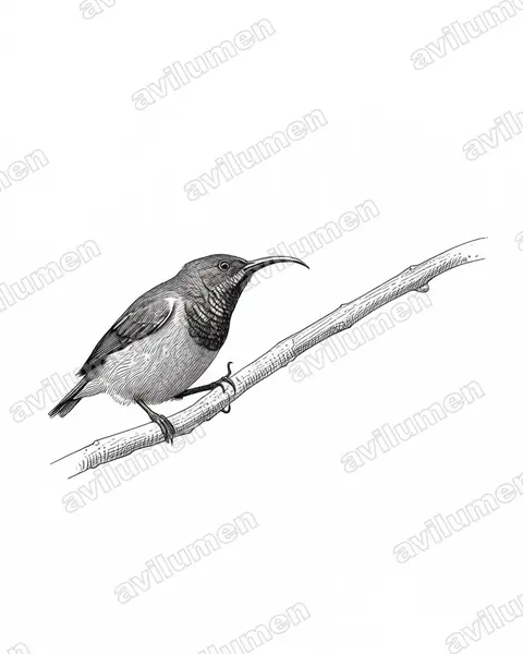 Seychelles sunbird（Cinnyris dussumieri）的钢笔墨线插画