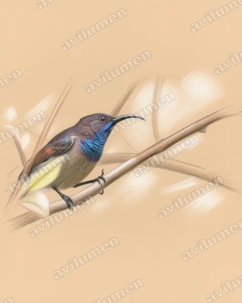 Seychelles sunbird（Cinnyris dussumieri）的彩色铅笔插画