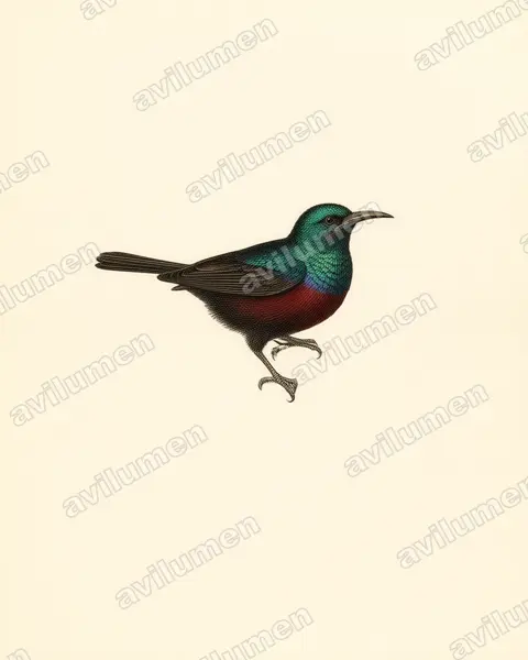 Illustration Planche ancienne : Cinnyris erythrocercus (Souïmanga à ceinture rouge)