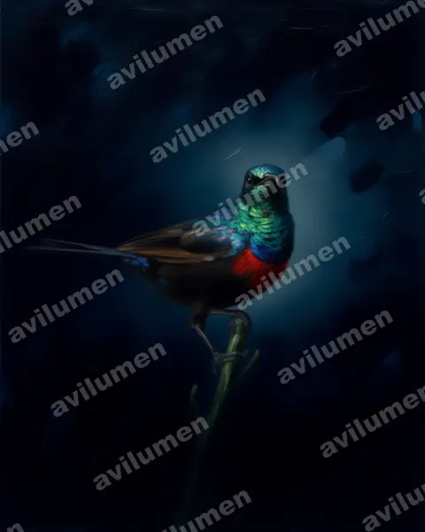 Illustration Huile : Cinnyris erythrocercus (Souïmanga à ceinture rouge)