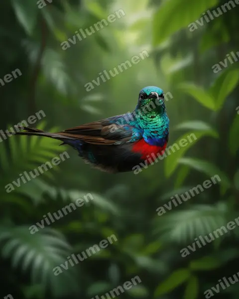 Illustration Réaliste : Cinnyris erythrocercus (Souïmanga à ceinture rouge)