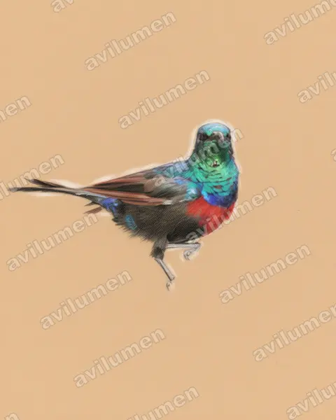 Illustration Crayon de couleur : Cinnyris erythrocercus (Souïmanga à ceinture rouge)