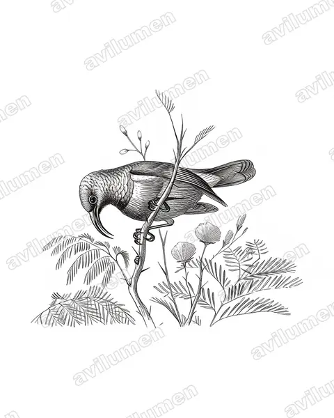 Forest double-collared sunbird(Cinnyris fuelleborni)的钢笔墨线插画