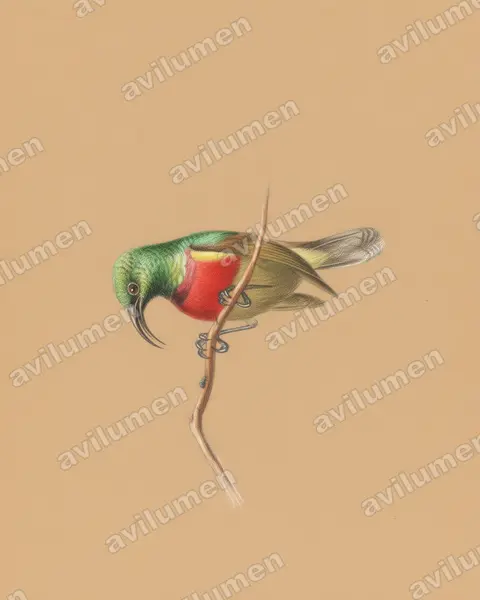 Forest double-collared sunbird(Cinnyris fuelleborni)的彩色铅笔插画