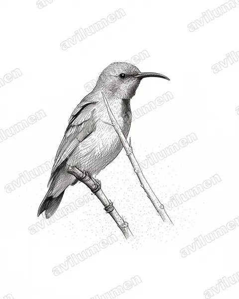 Illustration Encre : Cinnyris fuscus (Souimanga fuligineux)