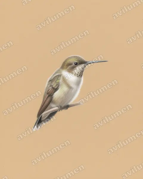 Illustration Crayon de couleur : Cinnyris fuscus (Souimanga fuligineux)