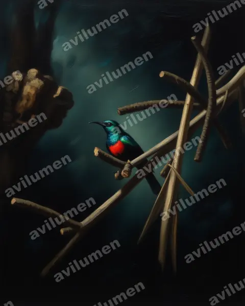 Illustration im Stil Öl: Shining Sunbird (Cinnyris habessinicus)