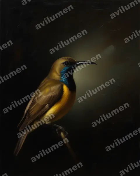 Illustration im Stil Öl: Grünrücken-Nektarvogel (Cinnyris jugularis)