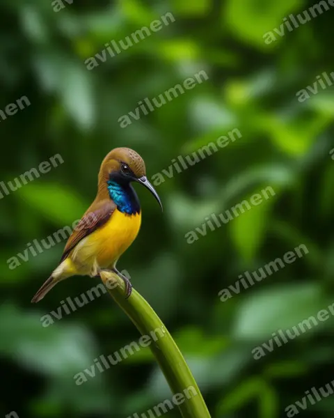 Illustration im Stil Realistisch: Grünrücken-Nektarvogel (Cinnyris jugularis)