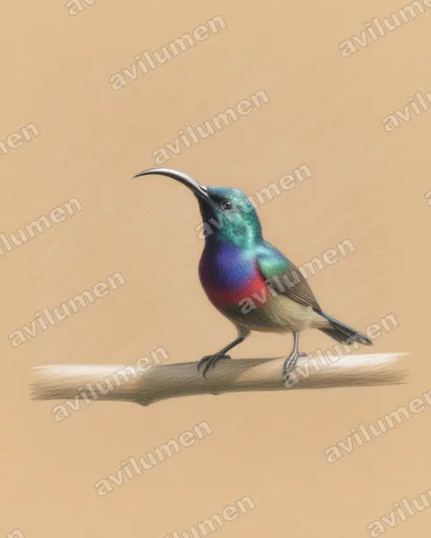 Illustration Crayon de couleur : Cinnyris lotenius (Loten's Sunbird)