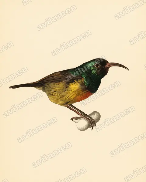 Loveridge's Sunbird（Cinnyris loveridgei）的古典图版插画