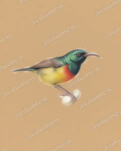 Loveridge's Sunbird（Cinnyris loveridgei）的彩色铅笔插画