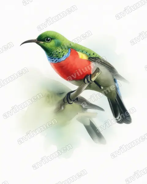 Watercolor illustration: Cinnyris ludovicensis (Ludwig's Double-collared Sunbird)