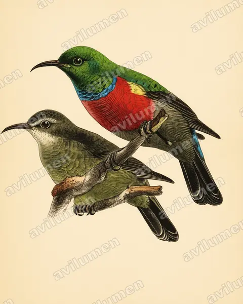 Vintage plate illustration: Cinnyris ludovicensis (Ludwig's Double-collared Sunbird)