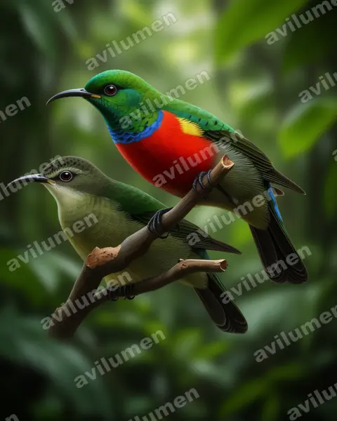 Realistic illustration: Cinnyris ludovicensis (Ludwig's Double-collared Sunbird)