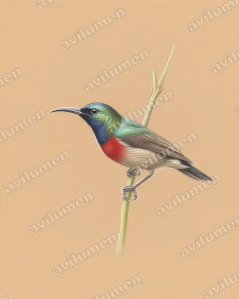 Colored pencil illustration: Cinnyris minullus (Tiny Sunbird)