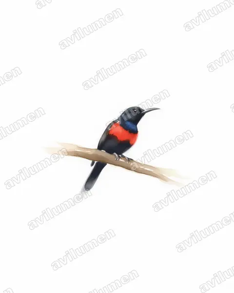 Ilustración en Acuarela: Cinnyris nectarinioides (Suimanga ventrinegro)