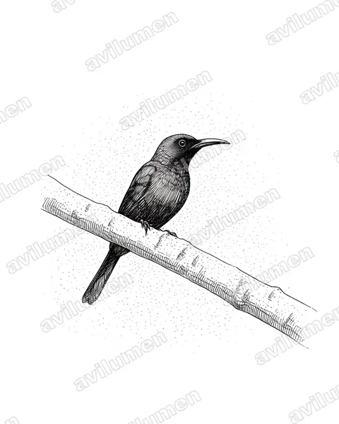 Ilustración en Tinta: Cinnyris nectarinioides (Suimanga ventrinegro)