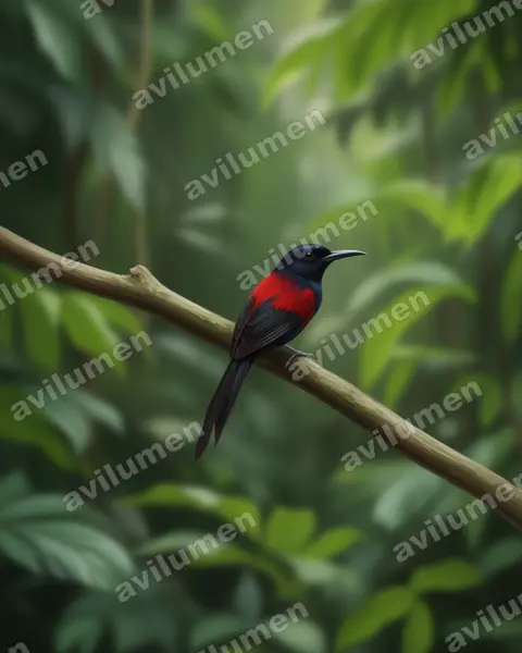 Ilustración en Realista: Cinnyris nectarinioides (Suimanga ventrinegro)